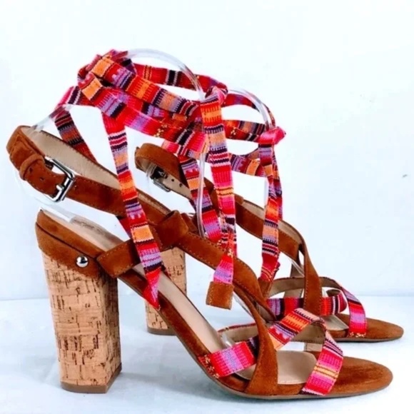 Guess Womens Strappy Cage Sandal Cariel Southwestern Lace Up Suede Size 9.5 - Picture 1 of 13